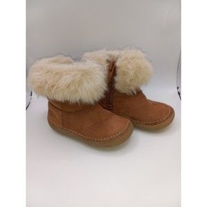 Genuine Kids Oshkosh Girls 093051103 Bootie Boots Faux Fur Brown Rubber Sole 4